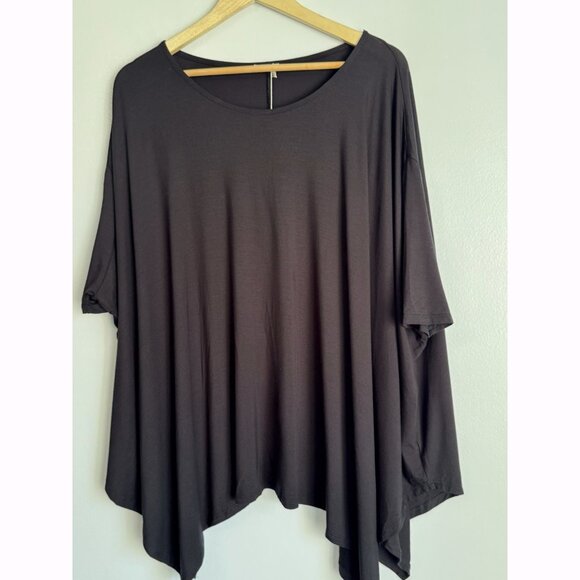Studio Ko Clothing Bamboo Asymmetric Poncho Top One Size Black Soft Oversized - Picture 3 of 9